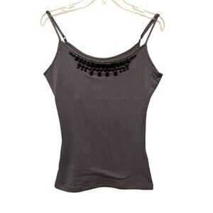 Women's Med Yummie Tummie tank top crystals adjustable straps taupe color